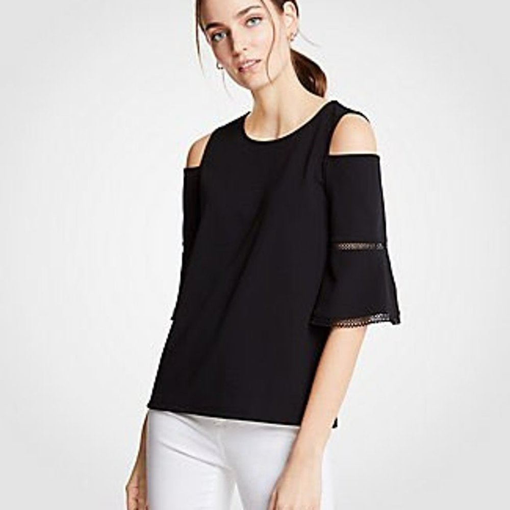 Ann Taylor Cold Shoulder Blouse Black